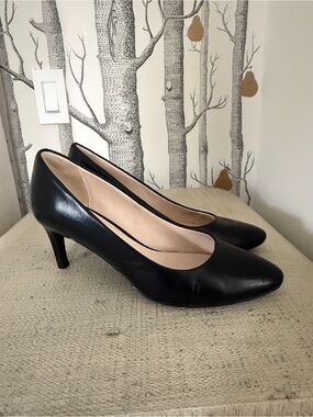 Cole Haan Black Leather Mid-Heel Pumps